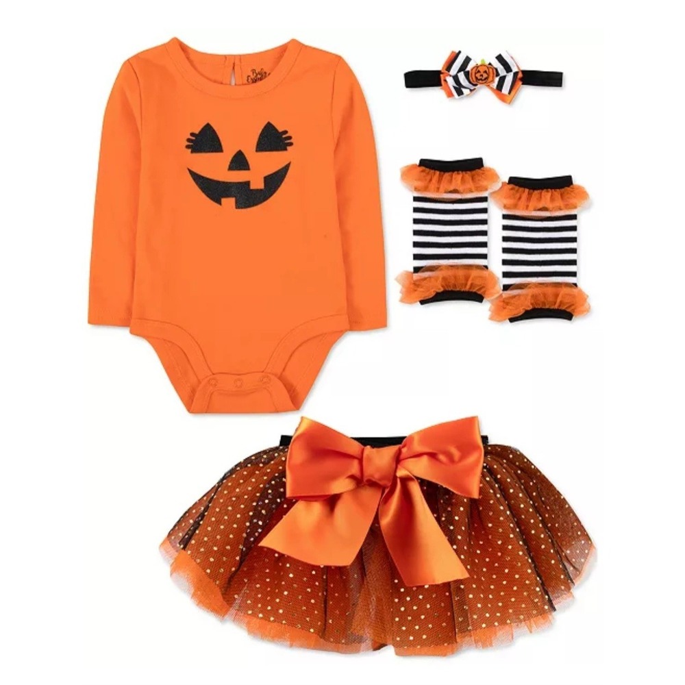 Baby Essentials Baby Girls Halloween Pumpkin Bodysuit, Tutu and Leg 18 Months...